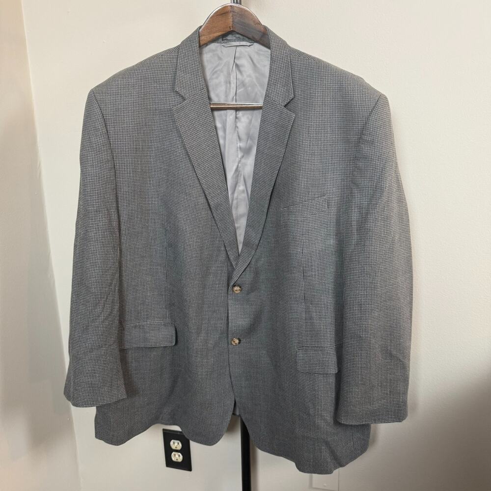 Lauren Ralph Lauren Sport Coat Mens 54R Silk Wool Gray Houndstooth Blazer 2-Butt